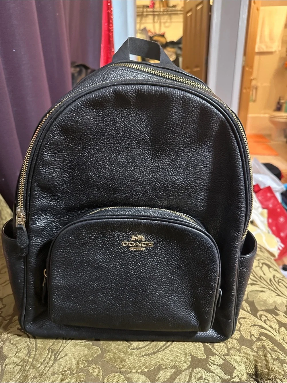 Coach Black Pebbled Leather Backpack with Gold Hardware